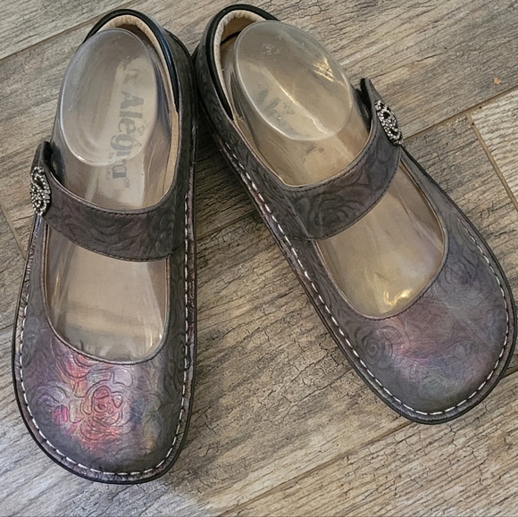 Alegria Paloma Iridescent Rose Embossed Leather Mary Jane Shoes Comfort - Picture 2 of 9